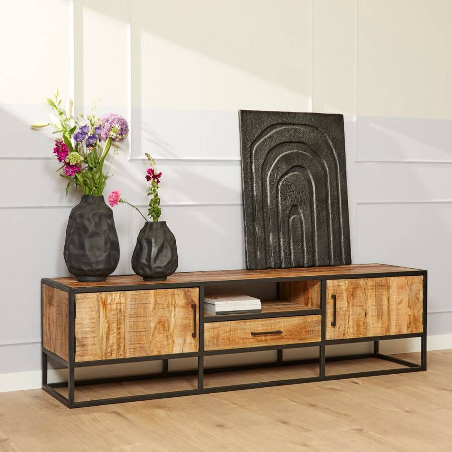Merkloos Sans marque Tv meubel Denver | Mangohout en staal | 180 cm