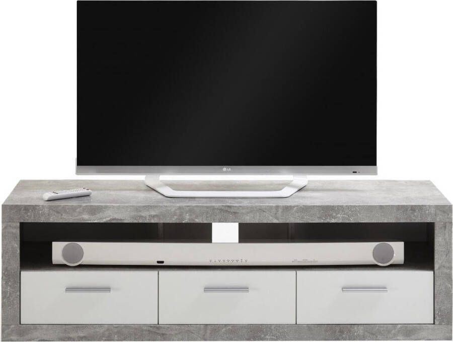 TV-meubel Nordin Beton Wit Breedte 152 cm Hoogte 49 cm Diepte 45 cm Met lades Met planken Zonder deuren