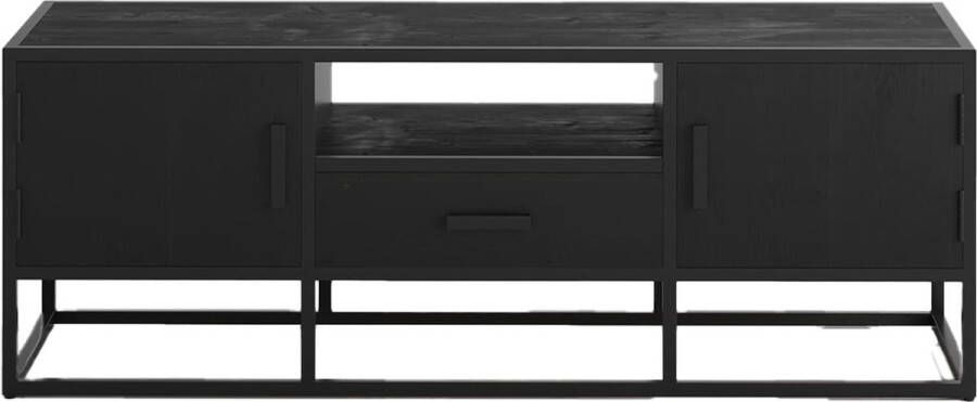 TV-meubel Otis Zwart Breedte 140 cm Hoogte 50 cm Diepte 40 cm Met lades Met planken Met openslaande deuren