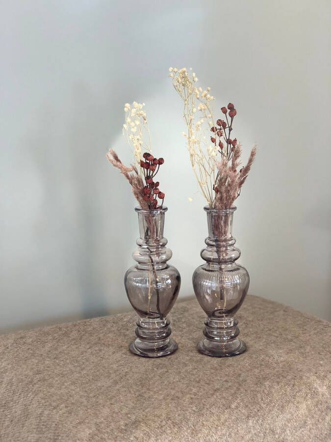 Twee vazen inclusief droogbloemen Droogbloem in glas Boeket Vaas Taupe