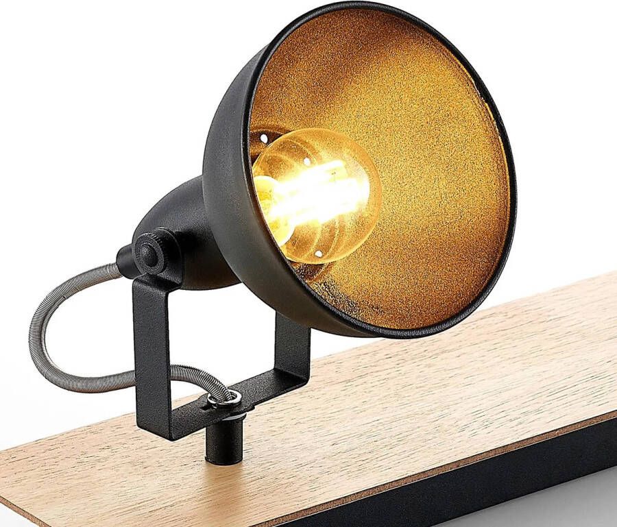 Lindby buitenspot 2lichts Staal hout H: 16.5 cm E14 zwart licht hout