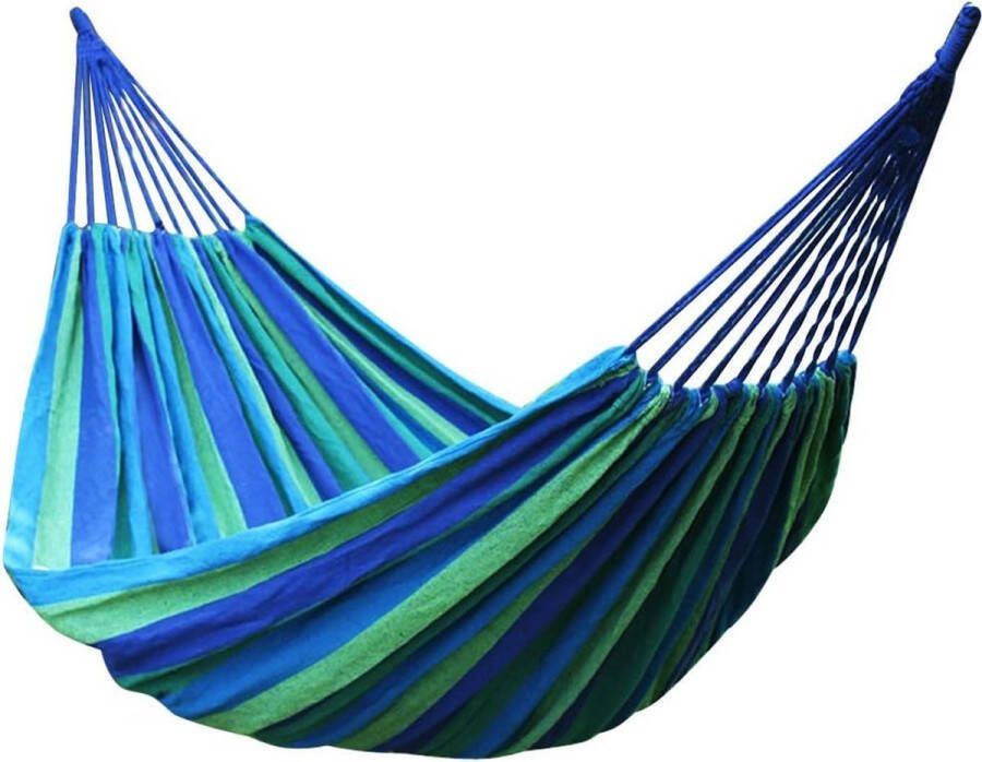 Tweepersoons Outdoor Hangmat in Blauw Groen Gestreept Ontwerp voor Tuin en Reizen