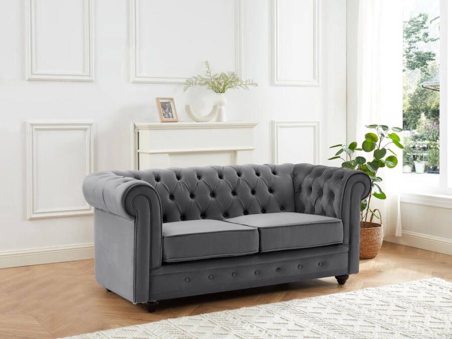 Tweezitsbank van antracietkleurig velours CHESTERFIELD L 168 cm x H 72 cm x D 88 cm