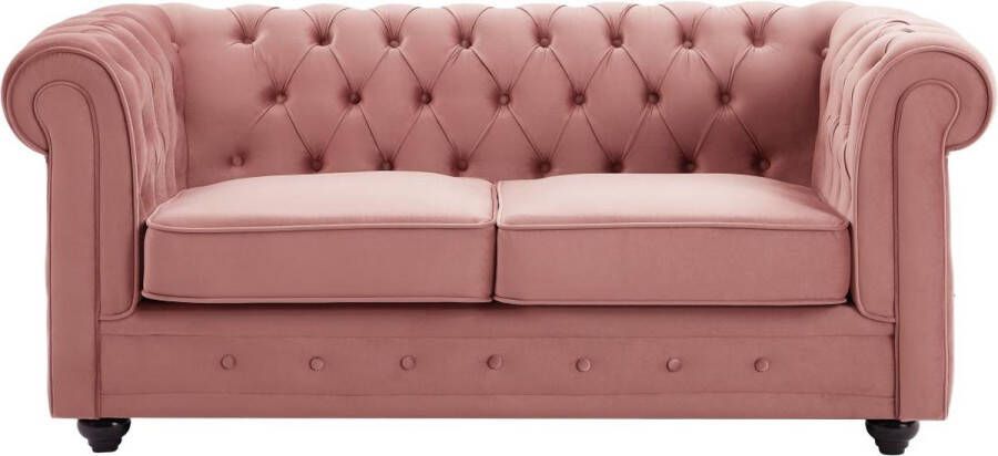 Tweezitsbank van pastelroze velours CHESTERFIELD L 168 cm x H 72 cm x D 88 cm