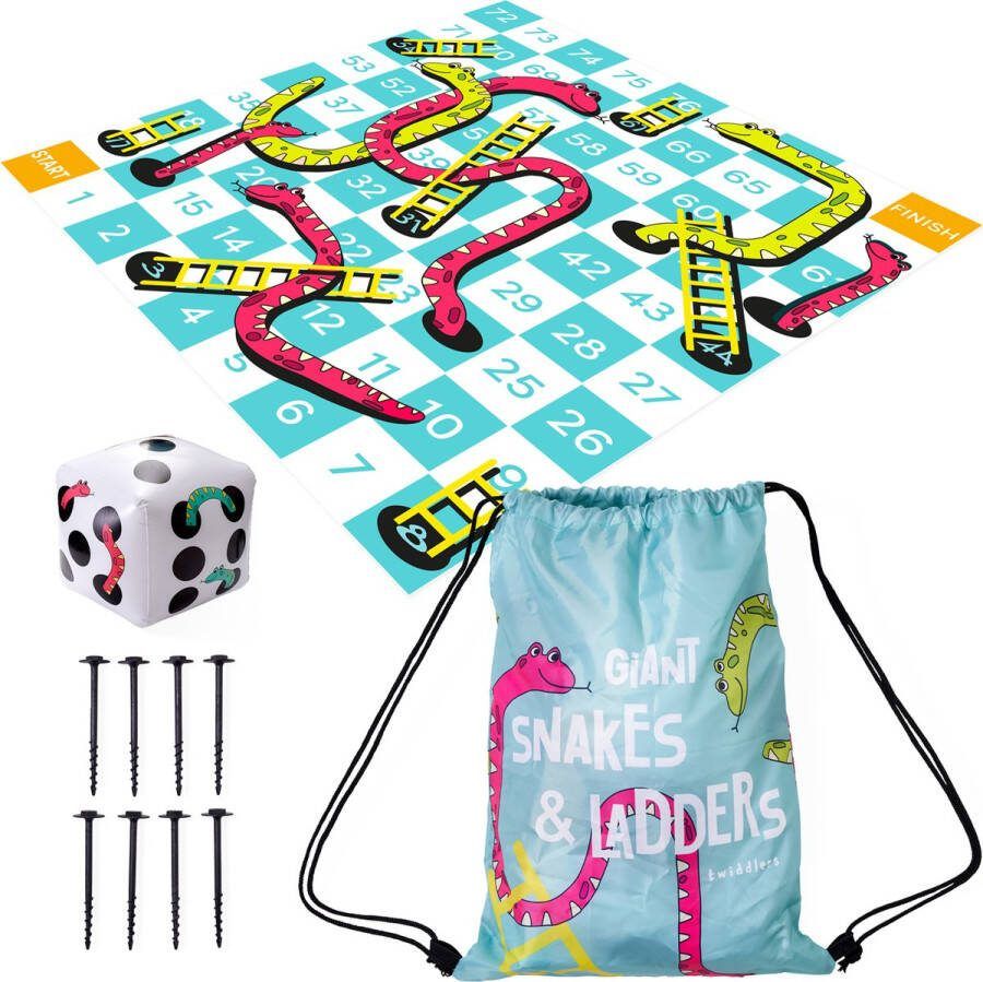 TWIDDLERS XXL Snakes and Ladders Spel voor Buiten met Opblaasbare Dobbelsteen 3m x 3m Tuinspelletje Buitenspeelgoed