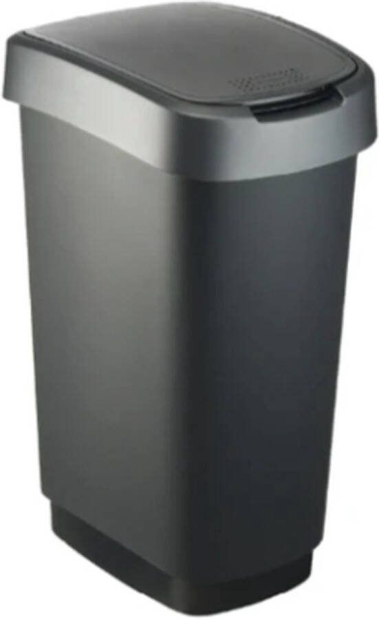 Twist Afvalbak swing prullenbak 50L zwart grijs