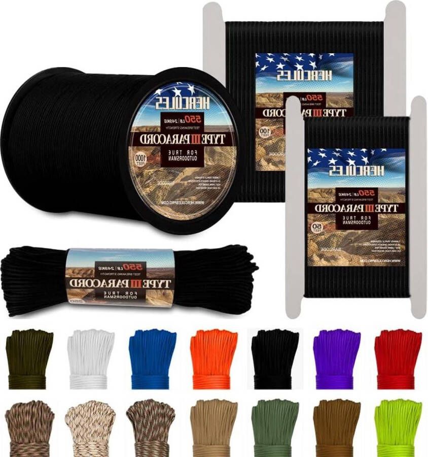 Type III Parachutekoord 550 250 ' Zwarte Paracord voor Overleving en Survival
