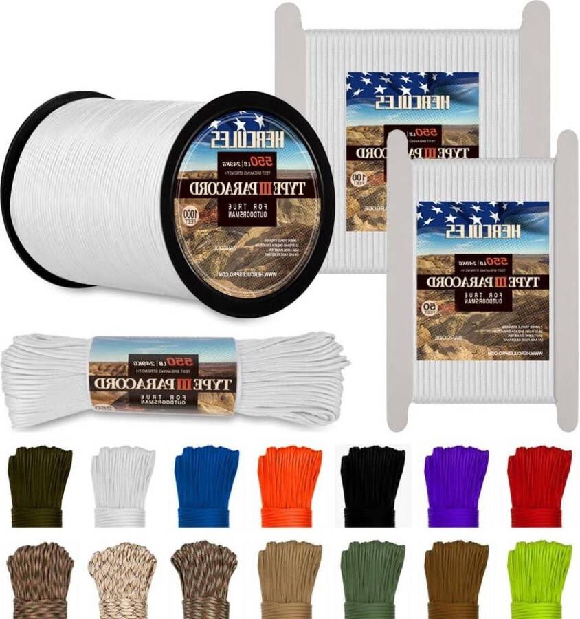 Type III Paracord 550 250 ' Wit Survival Parachutekoord