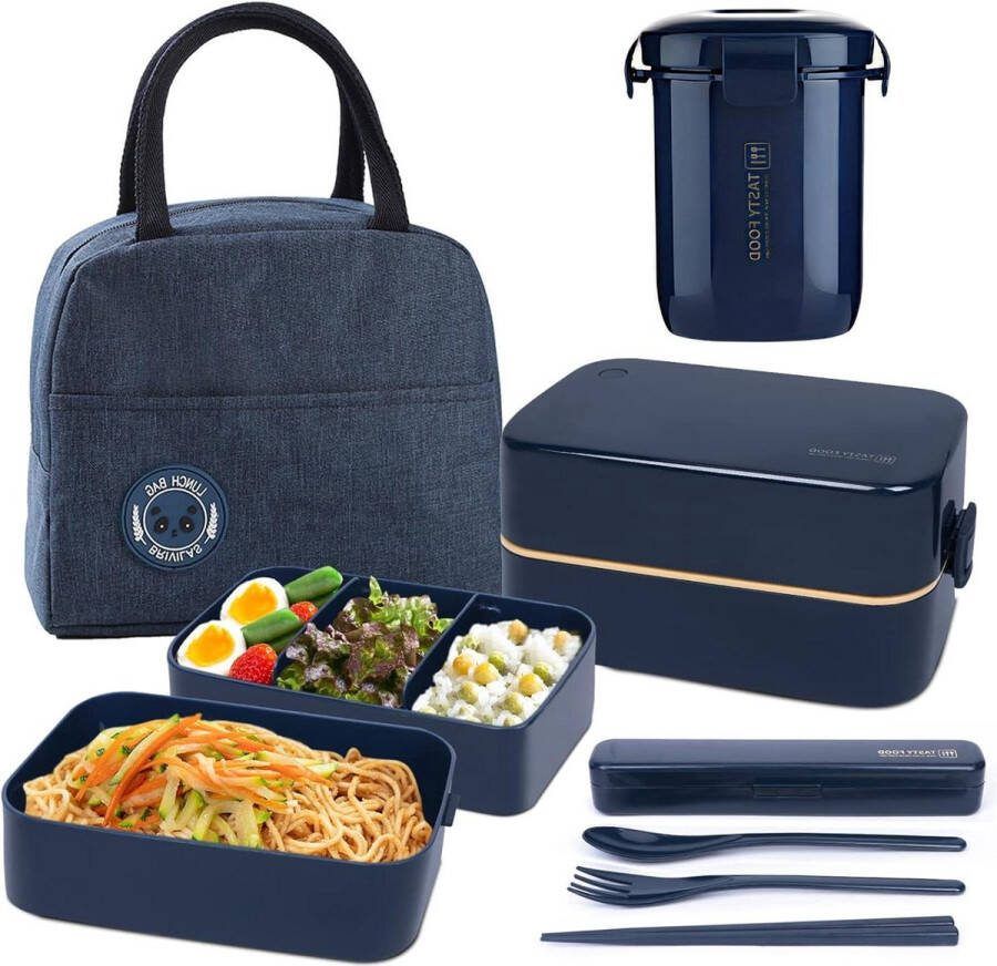 UHAPEER 2 lagen Bentobox lunchdoos lunchtas verstelbare compartimenten volwassenen kinderen lekvrije voedselcontainer werk school