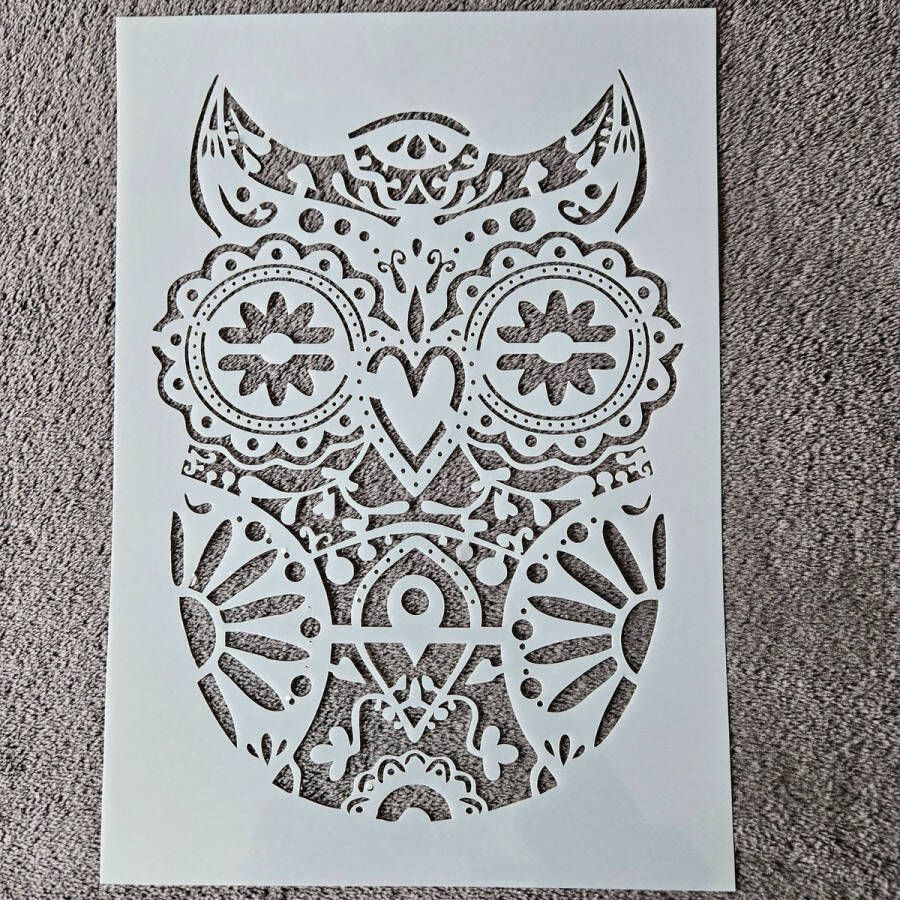 Uil hobby stencil A4 herbruikbaar kaarten maken scrapbooking knutselen