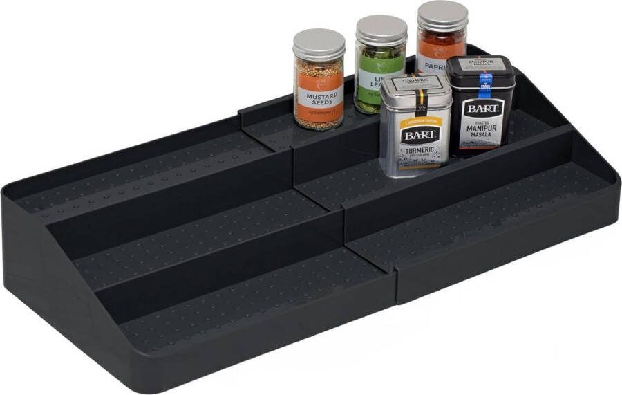 Uitbreidbaar keukenkastje met 3 niveaus kruidenrek zwart