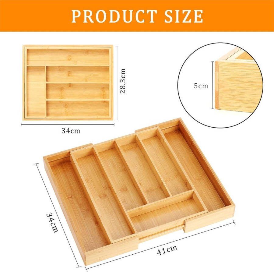 Uitbreidbare Bamboe Besteklade Organizer Keukengerei Lade Tray met 5-7 Opbergvakken