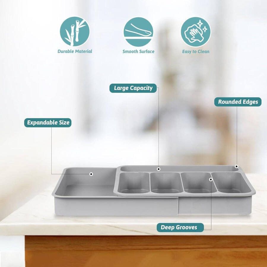 Uitbreidbare Bestek Lade Organiser Greentainer Gebruiksvoorwerp Organizer voor Keuken Lades Verstelbare Zilverwerk Organizer met Messen Garage Gereedschap Kantoorbenodigheden Insert Cutlery Organizer