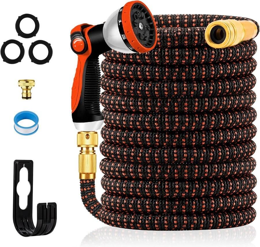 Uitbreidbare tuinslang 100FT 3-laags latex massief messing connectoren flexibele waterslang 10 functie spray duurzaam 3450D weefsel