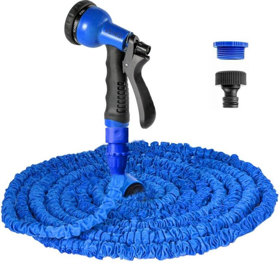 Uitbreidbare tuinslang 15 m flexibele waterslang met 8-patroonsproeier lekvrije intrekbare krachtige slang met 3 4 inch 1 2 inch aansluitingen (15 m blauw)
