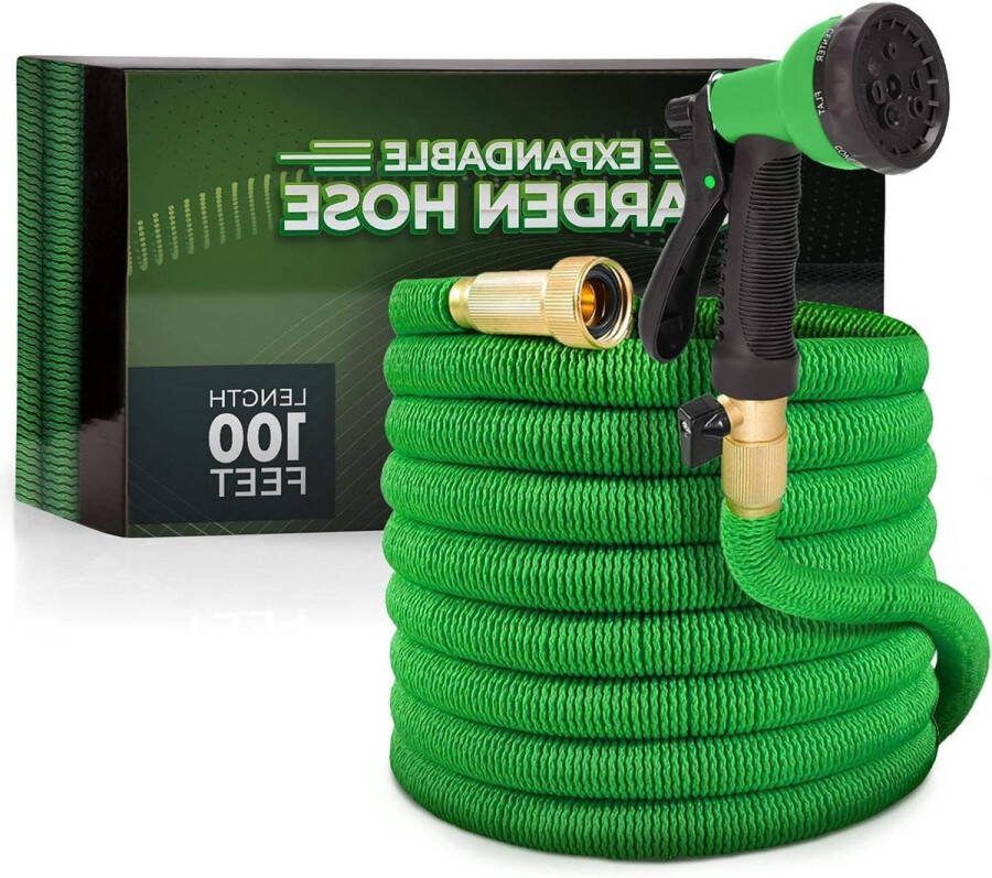 Uitbreidbare tuinslang met 8 functies lichtgewicht anti-kink flexibele tuinbroek extra sterke stof dubbele latex kern 30 m groen Water Replacement Hose