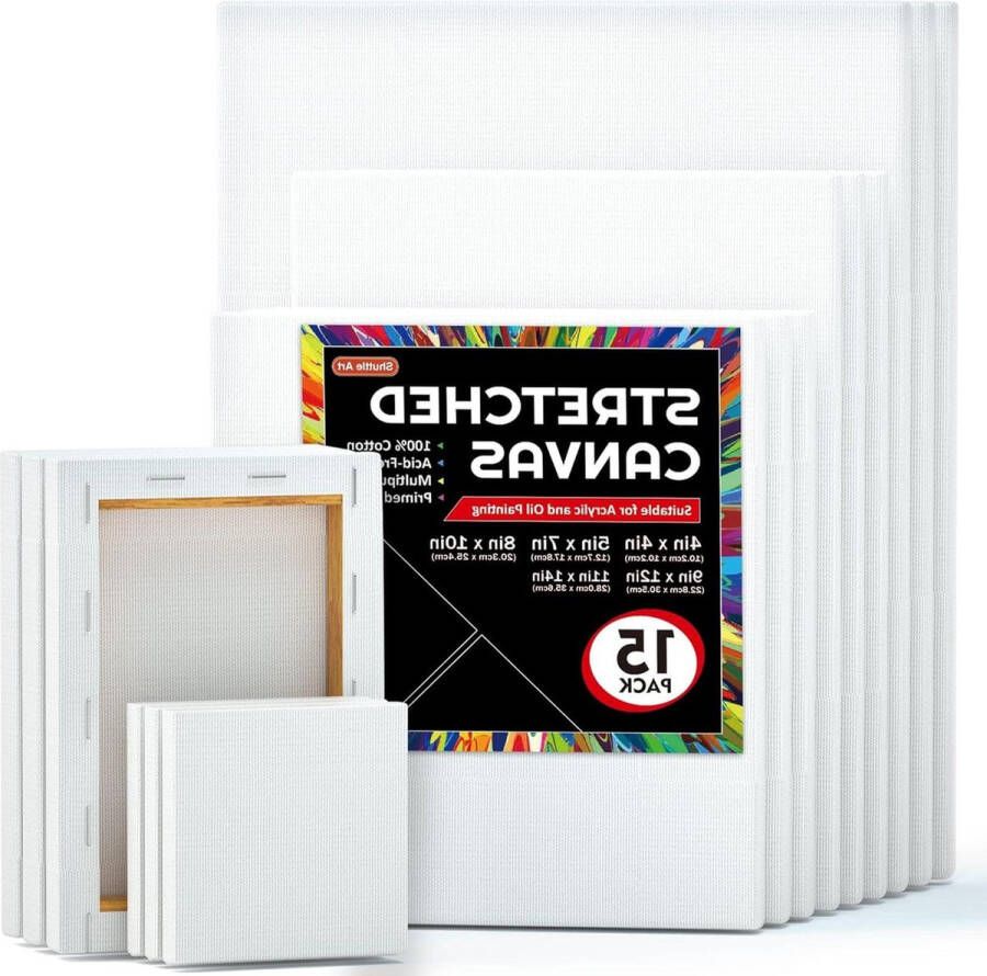 Uitgerekt blanco canvasplanken 15 multipack formaten geprepareerde witte doeken voor acryl en olieverfschilderijen schildersdoek groot