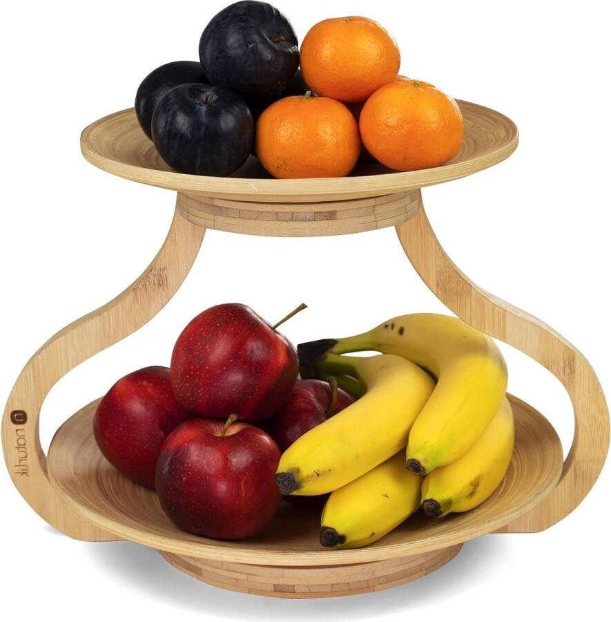 Uitneembare fruitschalen moderne 2 etages etagère bamboe hout fruitetagère met fruitschaal opslag