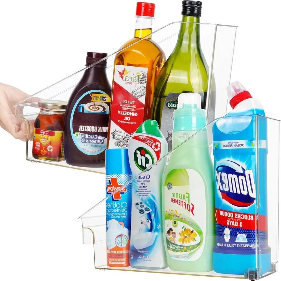 Uitrolbare Kelder Organiser Bakken met Wieltjes en Handvatten Voor Flessen & Schoonmaakspullen Waskamer Keukenkast Koelkast Rolbakken Keukenkast organizer