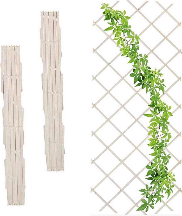 Uitschuifbaar Houten Klimplantenrek Set van 3 180x90 cm Tuin Balkon Terras Trellis Wit