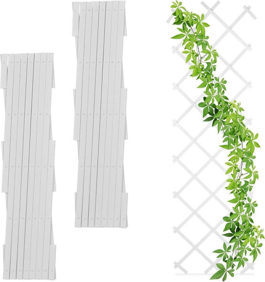 Uitschuifbaar klimplantenrek set van 3 tuin balkon 180 cm kunststof plantensteun wit