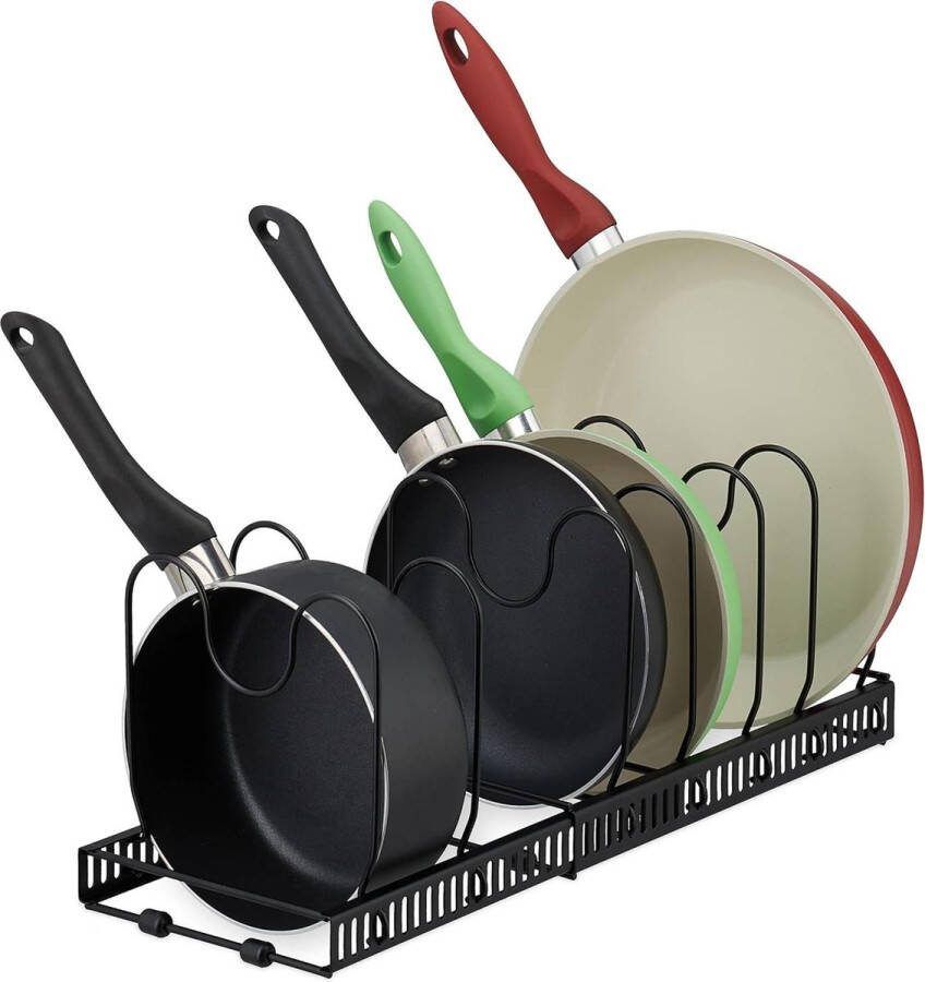 Uitschuifbaar pannenrek dekselhouder Inclusief pannen organizer Zwart metaal Afmetingen: 19 x 59 x 18 cm