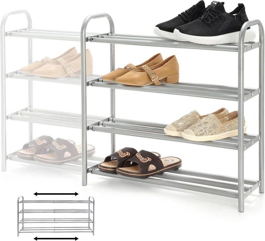 Uitschuifbaar Schoenenrek 4 Tier Zwaar Metalen Organisator Ruimtebesparend Garderobe Rek Houdt tot 20 Paar Schoenen