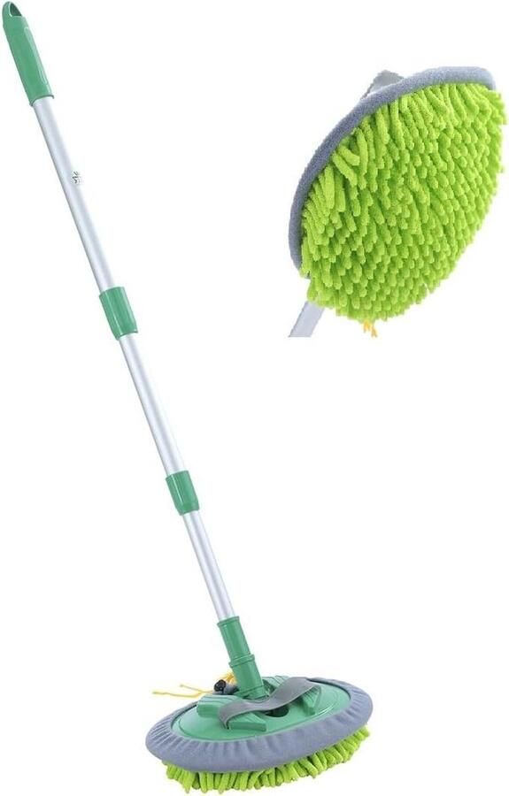 Uitschuifbare Aluminium Wasstraat Borstel 55-108CM Lange Handled 2 in 1 Chenille Microfiber Mop Schoonmaakhandschoen voor Wassen Truck SUV RV Trailer Caravan en Huishouden Telescopische wasborstel