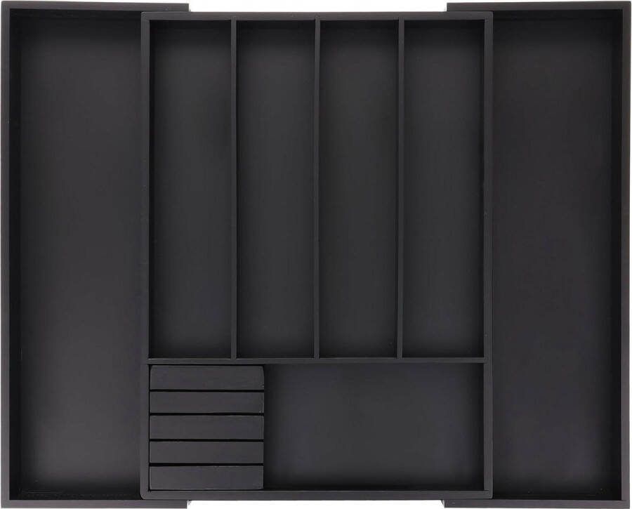 Uitschuifbare bamboe bestekbak 5 x 325-55 x 445 cm 5-7 vakken bestek organizer zwart