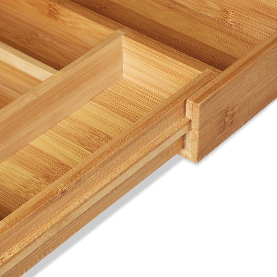 Uitschuifbare bamboe bestekbak als keuken organizer besteklade 5 x 29-48 x 34 cm naturel