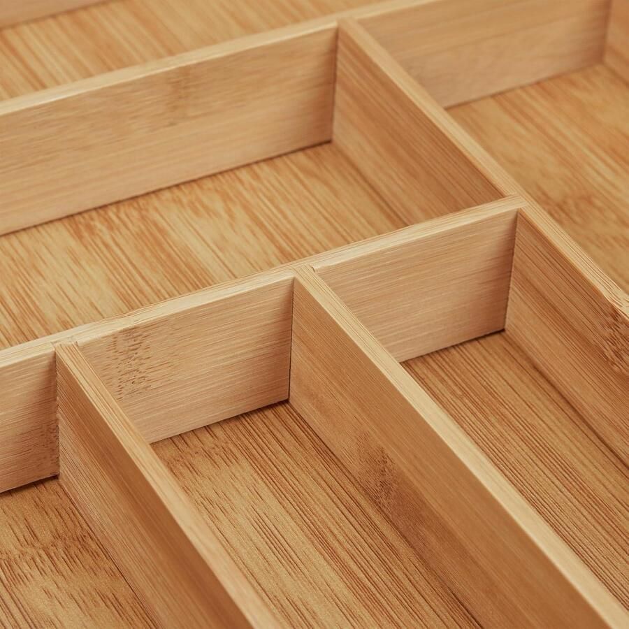 Uitschuifbare bamboe bestekbak voor besteklade 7 tot 9 vakken universeel natuur 5x495x445 cm