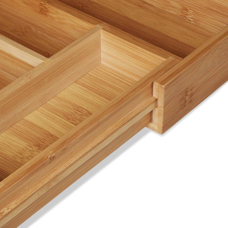 Uitschuifbare bestekbak 5-7 vakken Keukenorganizer van natuurlijk hout Afmetingen: 5 x 285 x 355 cm