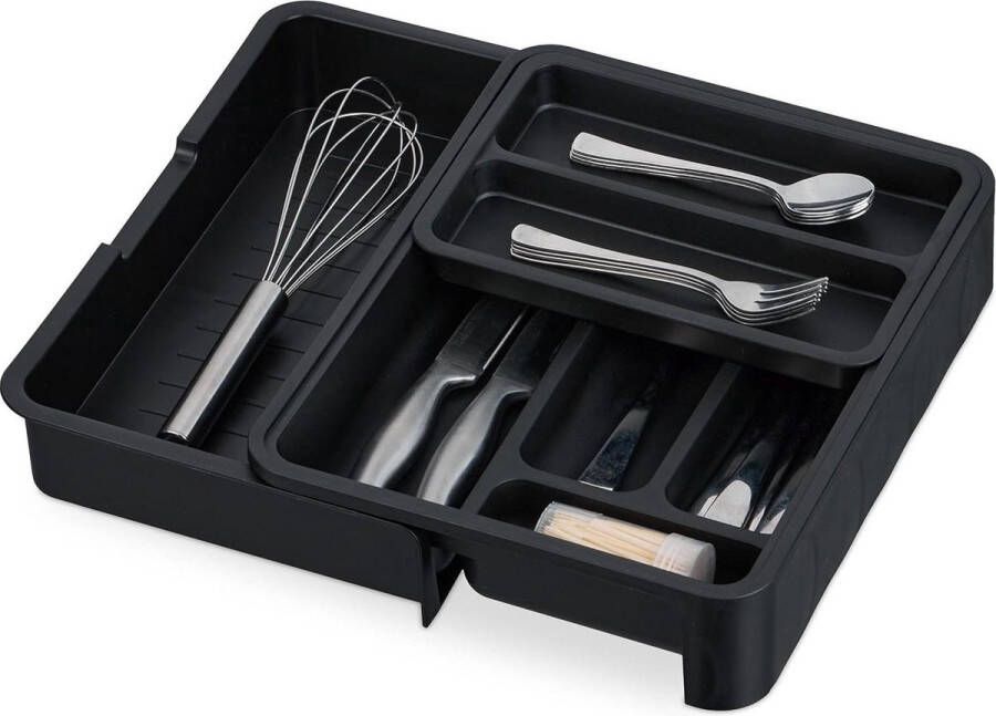 Uitschuifbare bestekbak 65x235-40x315 cm 7 vakken keukenorganizer zwart