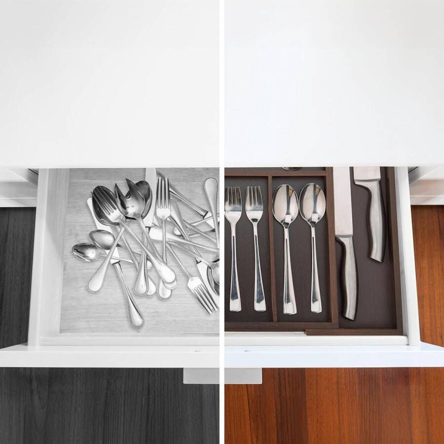 Uitschuifbare bestekbak bamboe 48x46 cm 5-7 vakken variabele breedte