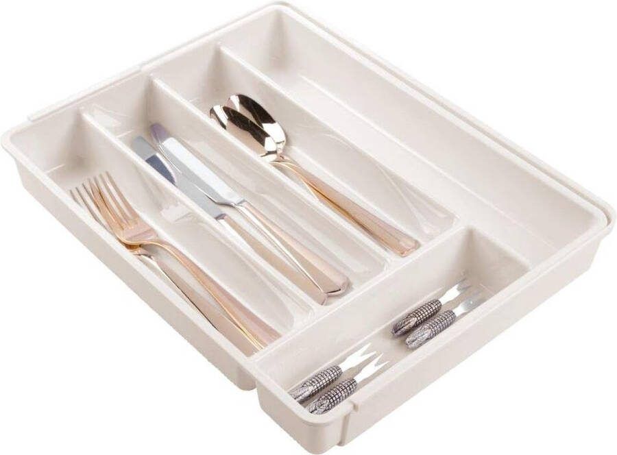 Uitschuifbare bestekbak voor lade en keukenkast keukenorganizer met zes vakken gemaakt van BPA-vrij plastic lade-inzet voor keuken badkamer en kantoor crème