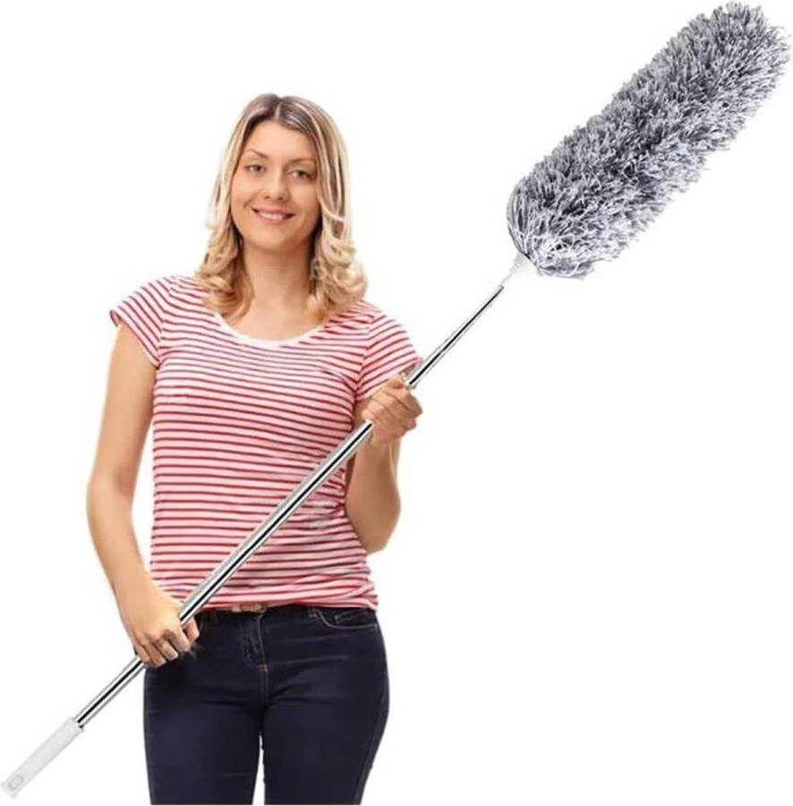 Uitschuifbare Feather Duster Microvezel stofdoek met lange verlengstang Krasbestendige hoes Wasbaar Reiniging van hoge plafondventilatoren jaloezieën spinnenwebben Grijs ragebol