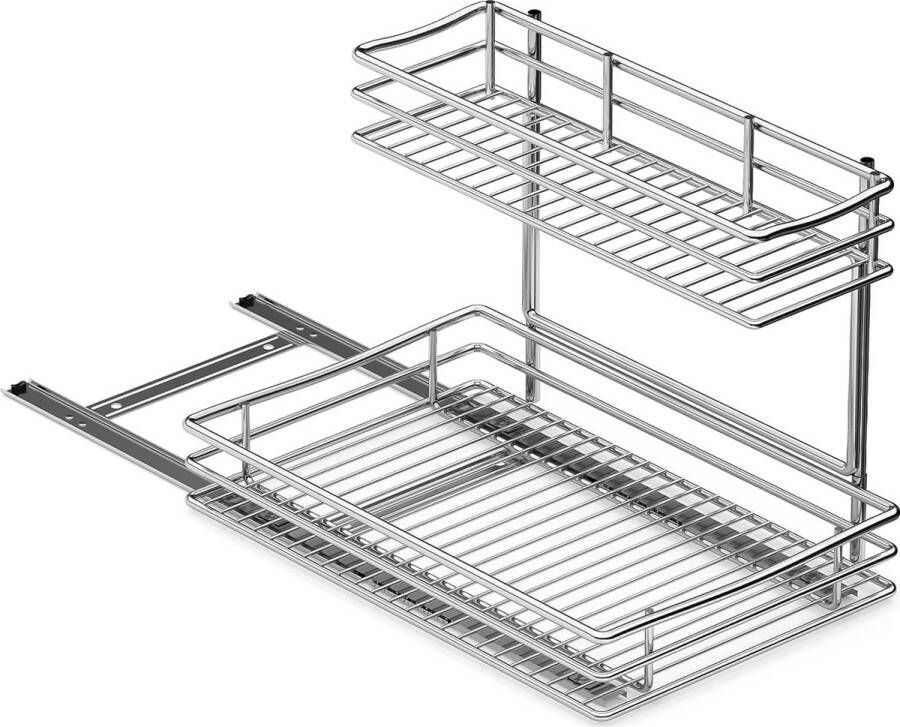 Uitschuifbare kastorganizer 2-laags onder gootsteenorganizer en opslag Multifunctionele schuifkastorganizer voor badkamer Keuken Aanrecht Plankhouder