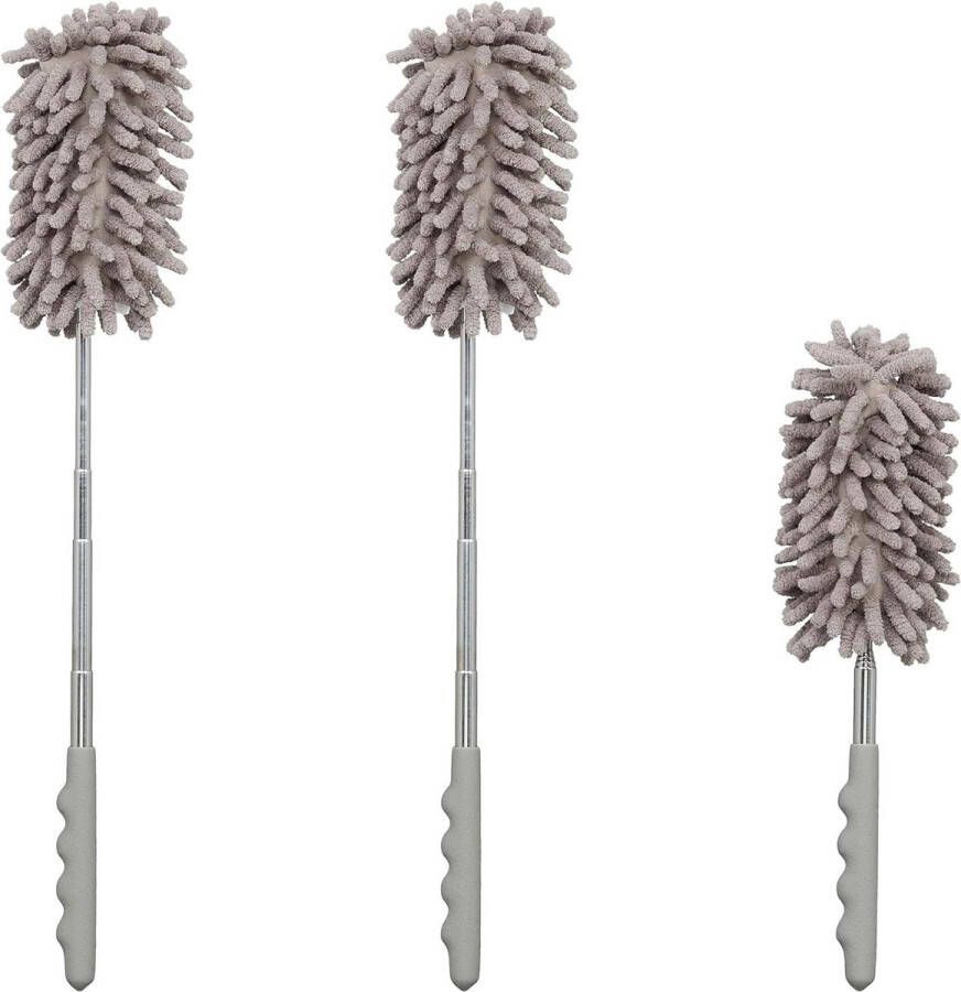 Uitschuifbare Plumeau Set van 3 Tot 77 cm Telescoopsteel Wasbaar Microvezel Voor Auto en Huis Grijs ragebol