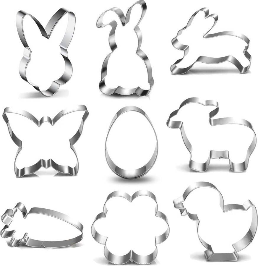 Uitsteekvorm Pasen set van 9 stuks haas ei bloem vlinder kuiken wortel schaap uitsteekvorm koekjessnijder Pasen