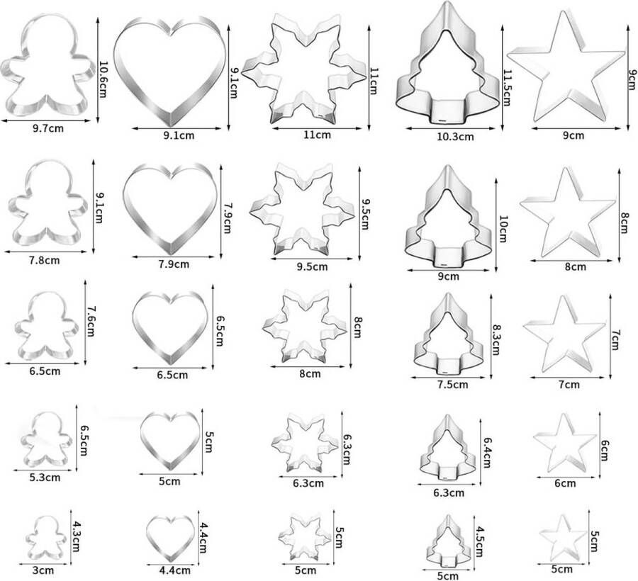 Uitsteekvormen Kerstmis uitsteekvormpjes 25 stuks roestvrij staal hart peperkoekmannetje ster sneeuwvlok dennenboom uitsteekvorm voor taarten fondant Kerstmis koekjes bakken