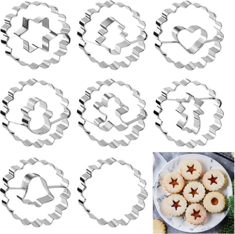 Uitsteekvormpjes 8 stuks Linzer uitsteekvormpjes Kerstmis koekjessnijder uitsteekvormpjes