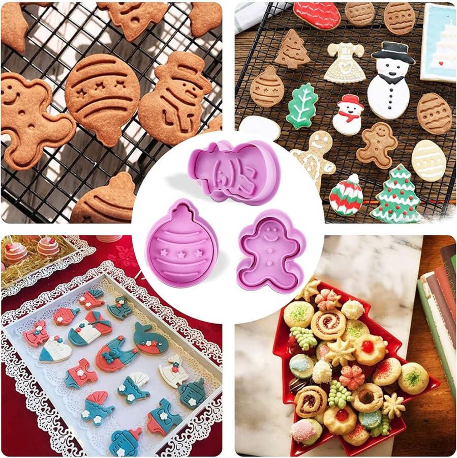 Uitsteekvormpjes voor Kerstmis 8 stuks kunststof stempels uitsteekvormen koekjesvormen voor kinderen met uitwerper fondant uitsteekvormen bakvormen voor koekjes keukenaccessoires