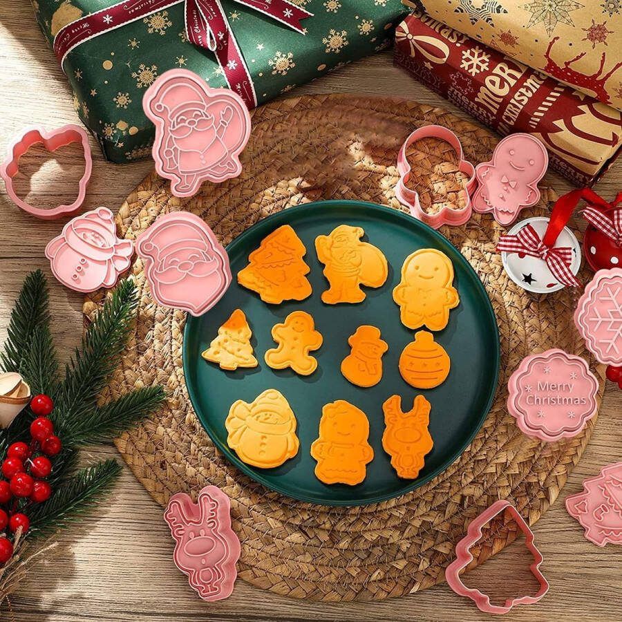 Uitsteekvormpjes voor Kerstmis 8 stuks kunststof stempels uitsteekvormen koekjesvormen voor kinderen fondant uitsteekvormen bakvormen voor koekjes keukenaccessoires (A)
