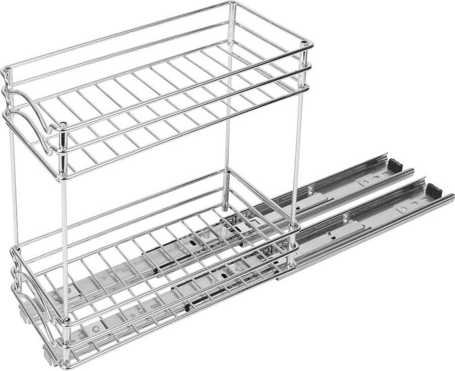 Uittrek 2-Laags Kruiden Rek Organizer Schuivende Opslag Unit Zware Kwaliteit Specerijenrek voor Keuken Kastjes B12 x D26 x H238 cm