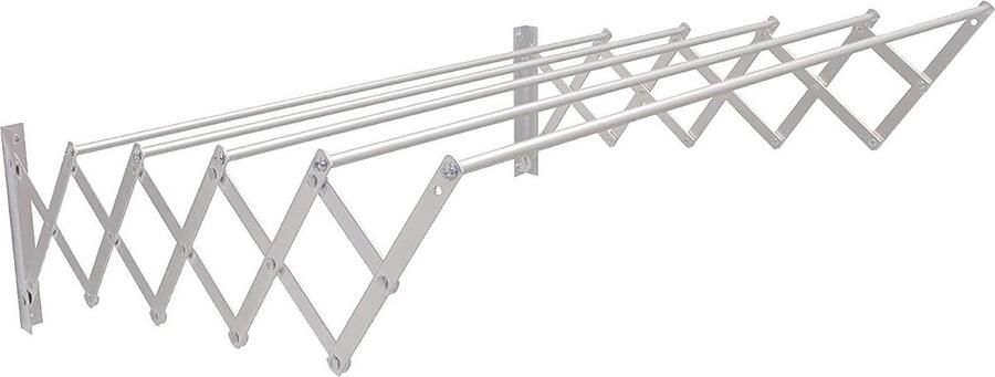 Uittrekbaar 150cm Aluminium Droogrek Roestvrij Corrosiebestendig Eenvoudige Wandmontage Inklapbaar Ruimtebesparend Binnen Buiten Gebruik Zilver Metaal