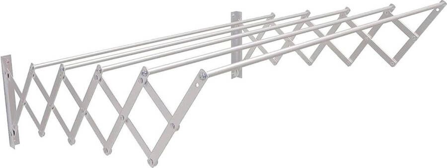 Uittrekbaar Aluminium Droogrek 120cm Roestvrij en Corrosiebestendig Eenvoudige Wandmontage Inklapbaar Ruimtebesparend Binnen en Buiten Gebruik Zilver Metaal wanddroogrek