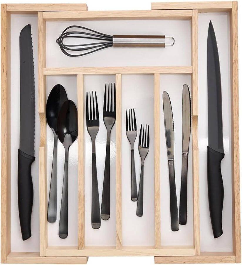 Uittrekbare bestekbak Zeller 24046 van rubberboom melamine ca. 315-50 x 38 x 6 cm Cutlery basket