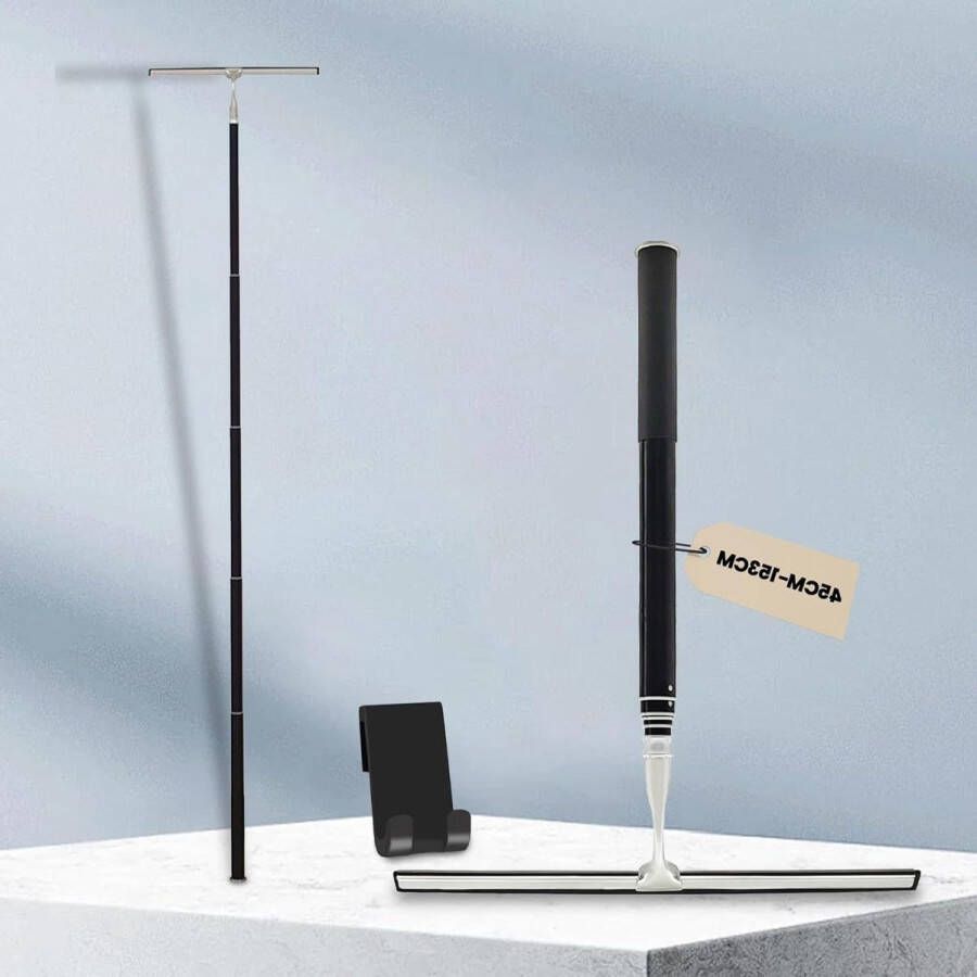 Uittrekbare Douchewisser Zwart 153cm Extra Lang met Houder Siliconen Trekker voor Douche