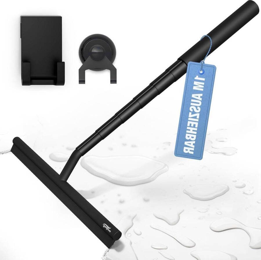 Uittrekbare douchewisser zwart trekker douche met 100 cm telescoopstang I douchecabinetrekker douchewisser raamreiniger badkamerwisser watertrekker voor badkamer Magnetische ruitenwasser