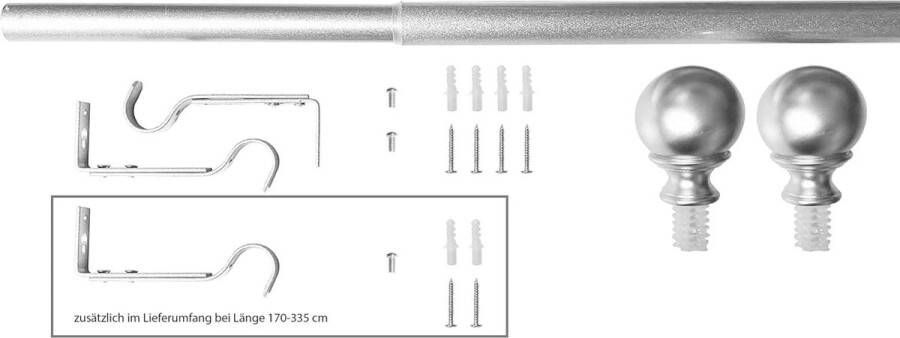 Uittrekbare gordijnroede Keulen 170-335 cm zilver Ø22 25 mm complete set voor onmiddellijke montage